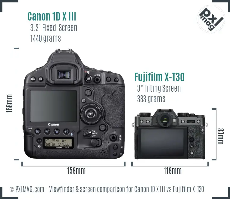 Canon 1D X III vs Fujifilm X-T30 Screen and Viewfinder comparison