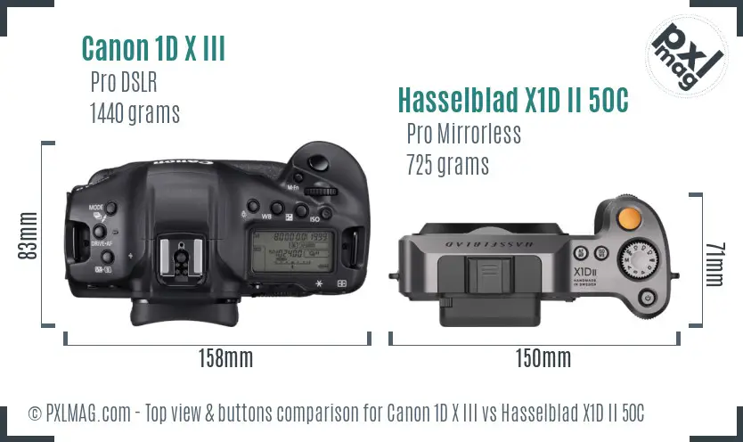 Canon 1D X III vs Hasselblad X1D II 50C top view buttons comparison Canon 1D X III vs Hasselblad X1D II 50C top view buttons comparison