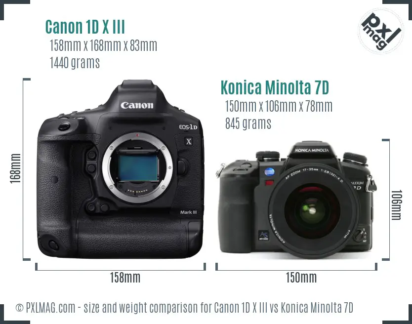 Canon 1D X III vs Konica Minolta 7D size comparison