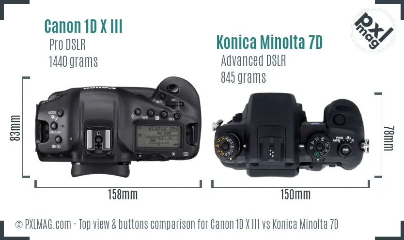 Canon 1D X III vs Konica Minolta 7D top view buttons comparison