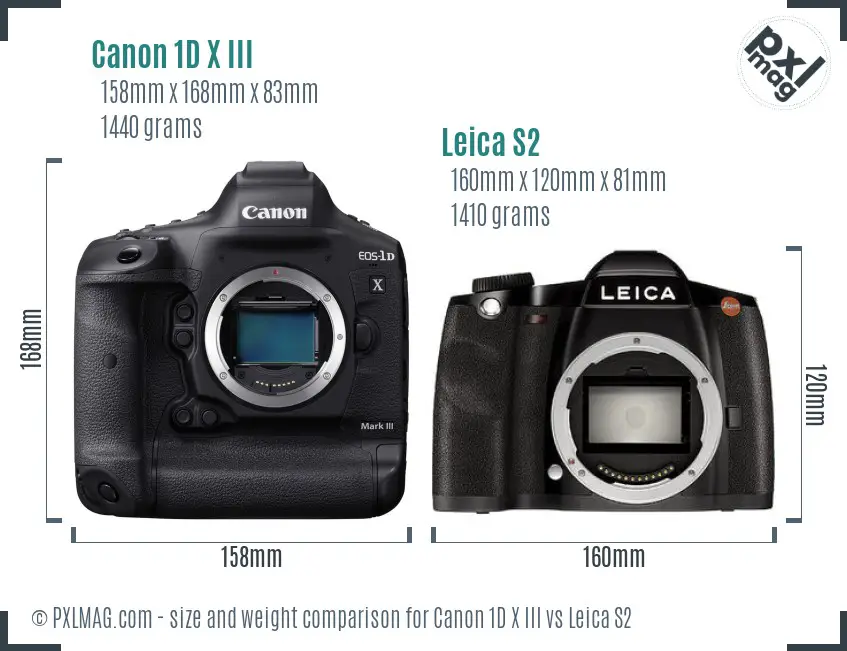 Canon 1D X III vs Leica S2 size comparison