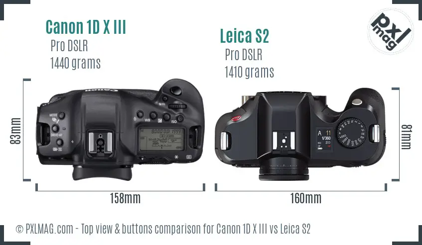Canon 1D X III vs Leica S2 top view buttons comparison