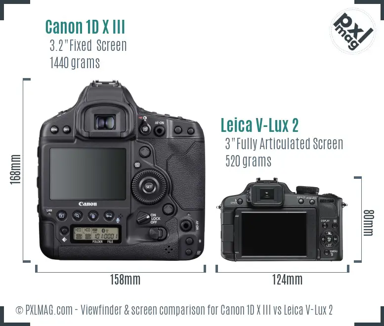 Canon 1D X III vs Leica V-Lux 2 Screen and Viewfinder comparison