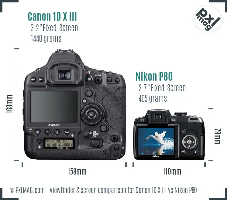 Canon 1D X III vs Nikon P80 Screen and Viewfinder comparison