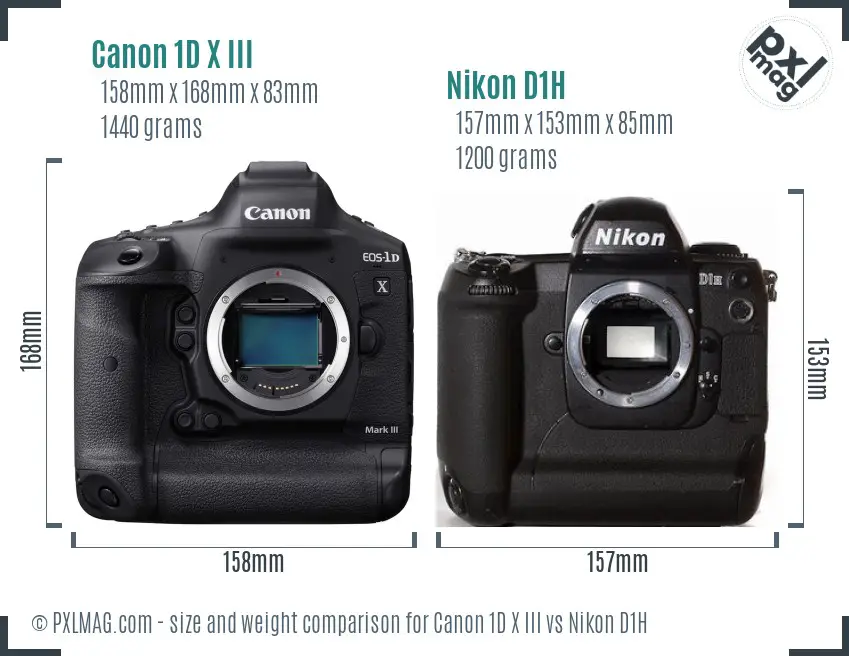 Canon 1D X III vs Nikon D1H size comparison