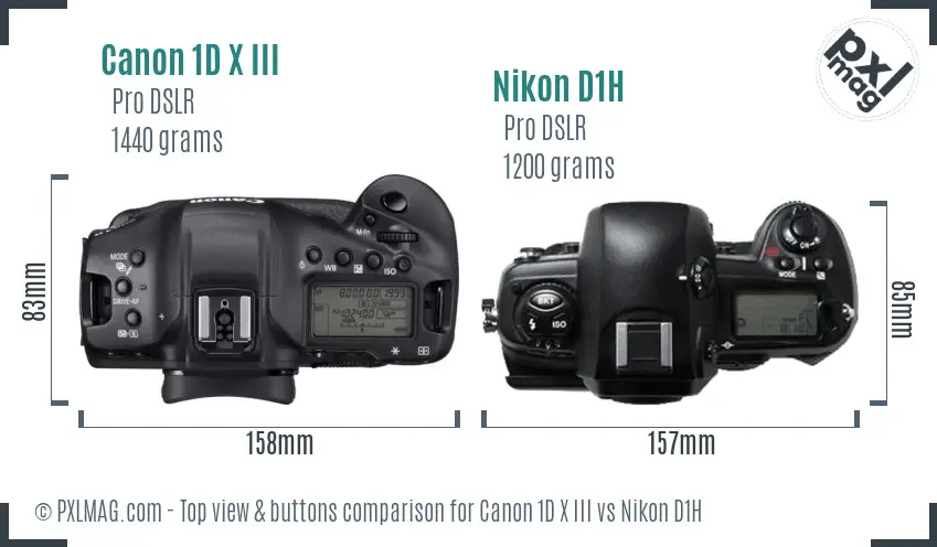 Canon 1D X III vs Nikon D1H top view buttons comparison