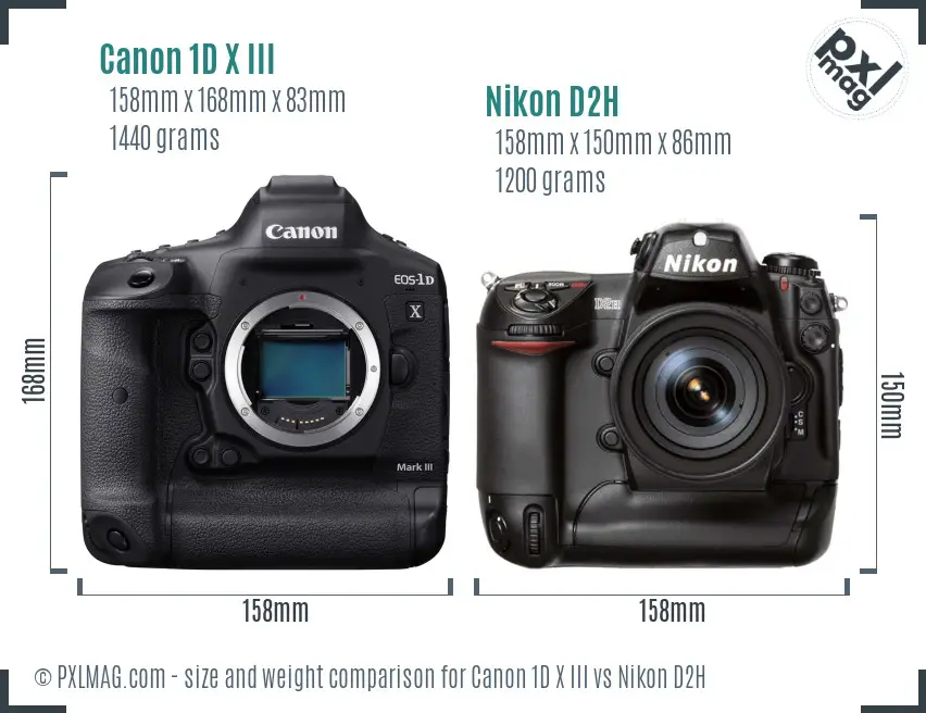 Canon 1D X III vs Nikon D2H size comparison