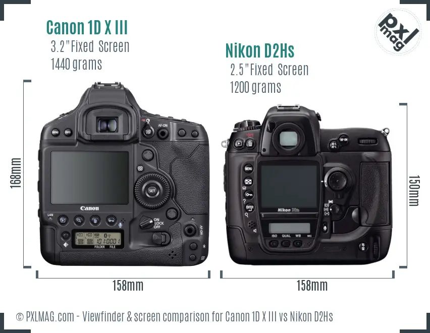 Canon 1D X III vs Nikon D2Hs Screen and Viewfinder comparison