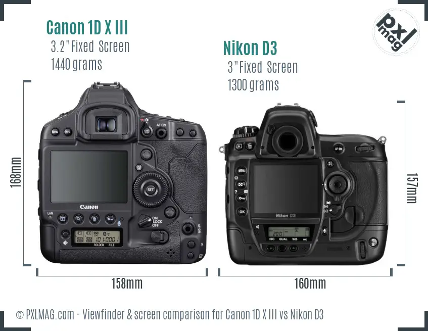 Canon 1D X III vs Nikon D3 Screen and Viewfinder comparison