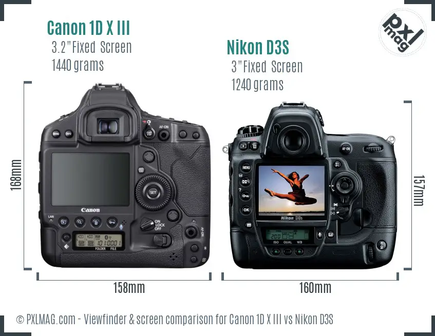 Canon 1D X III vs Nikon D3S Screen and Viewfinder comparison