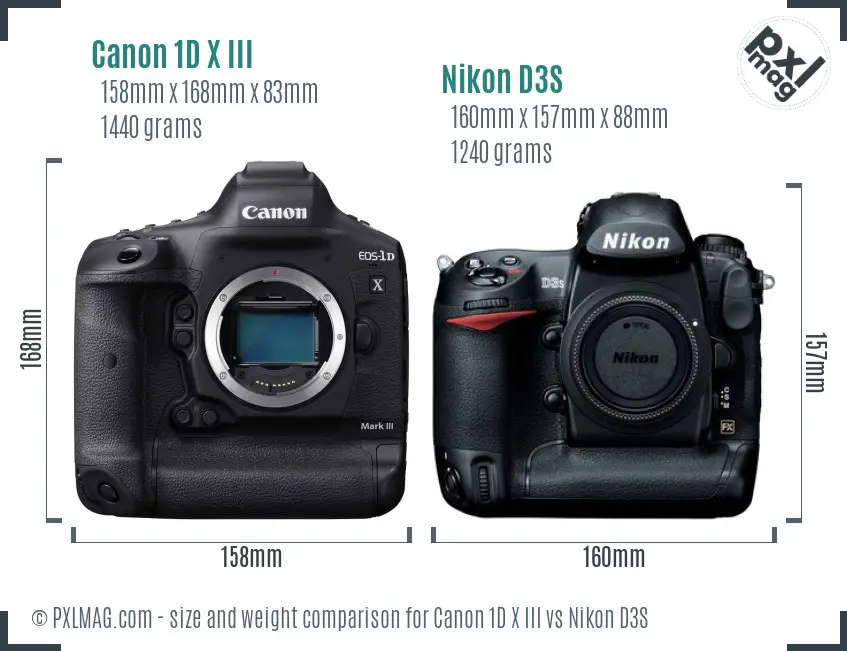 Canon 1D X III vs Nikon D3S size comparison
