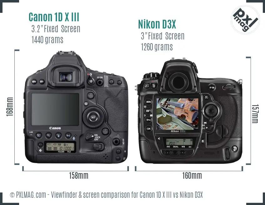 Canon 1D X III vs Nikon D3X Screen and Viewfinder comparison