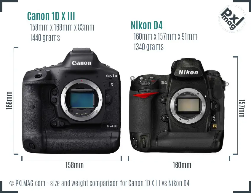Canon 1D X III vs Nikon D4 size comparison