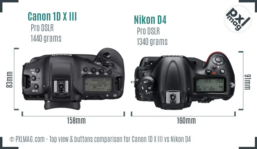 Canon 1D X III vs Nikon D4 top view buttons comparison