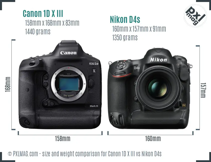 Canon 1D X III vs Nikon D4s size comparison