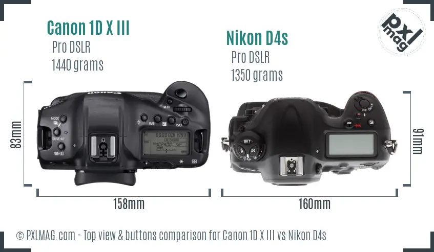 Canon 1D X III vs Nikon D4s top view buttons comparison