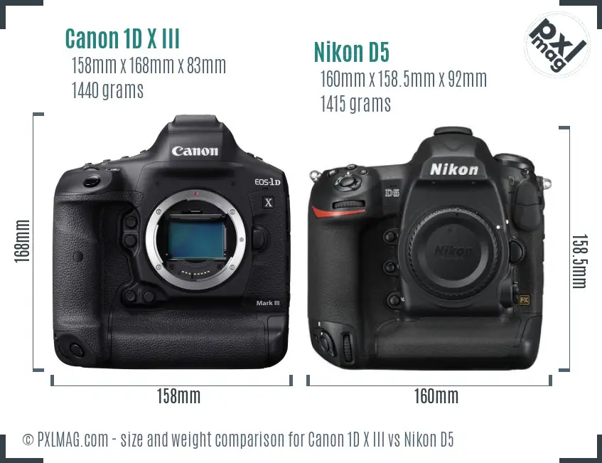 Canon 1D X III vs Nikon D5 size comparison
