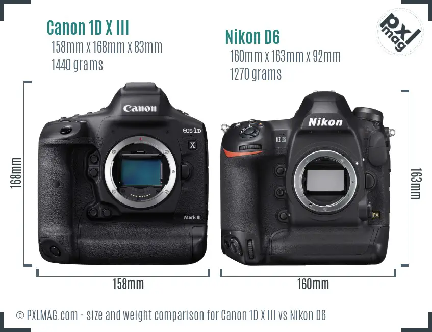 Canon 1D X III vs Nikon D6 size comparison