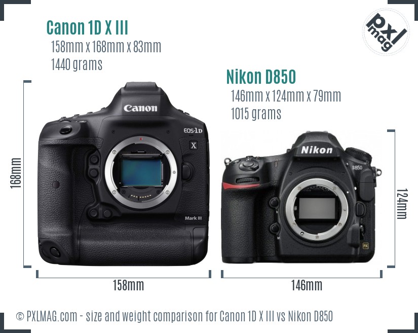 Canon 1D X III vs Nikon D850 size comparison