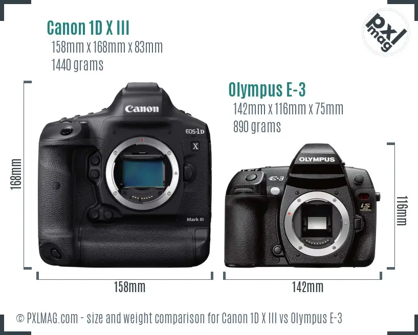 Canon 1D X III vs Olympus E-3 size comparison