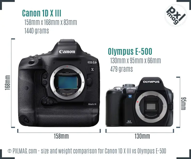 Canon 1D X III vs Olympus E-500 size comparison