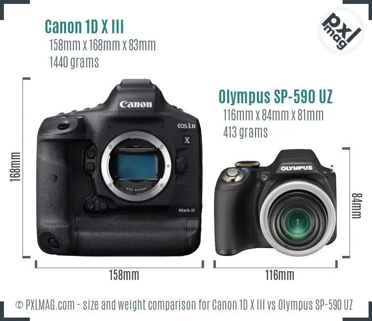 Canon 1D X III vs Olympus SP-590 UZ size comparison