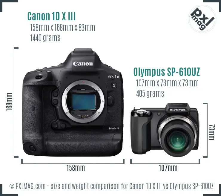 Canon 1D X III vs Olympus SP-610UZ size comparison