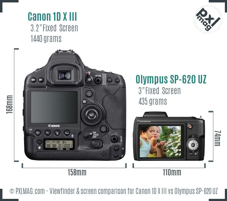 Canon 1D X III vs Olympus SP-620 UZ Screen and Viewfinder comparison