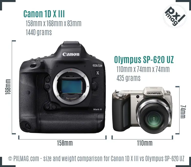 Canon 1D X III vs Olympus SP-620 UZ size comparison