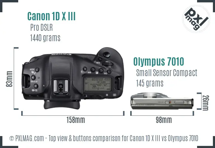 Canon 1D X III vs Olympus 7010 top view buttons comparison