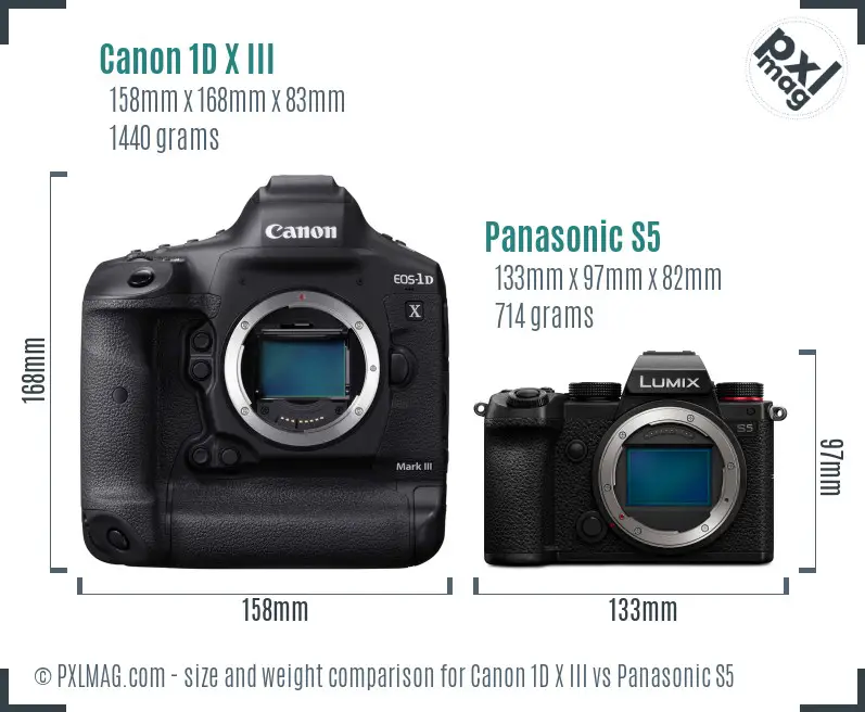 Canon 1D X III vs Panasonic S5 size comparison