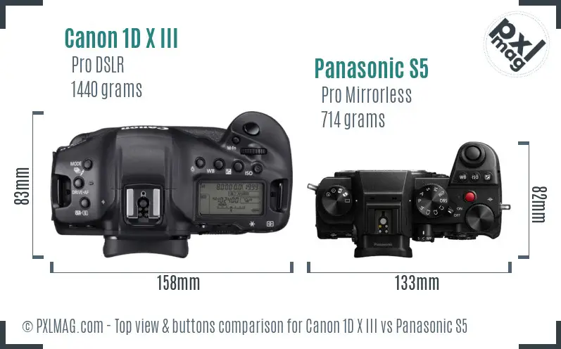 Canon 1D X III vs Panasonic S5 top view buttons comparison