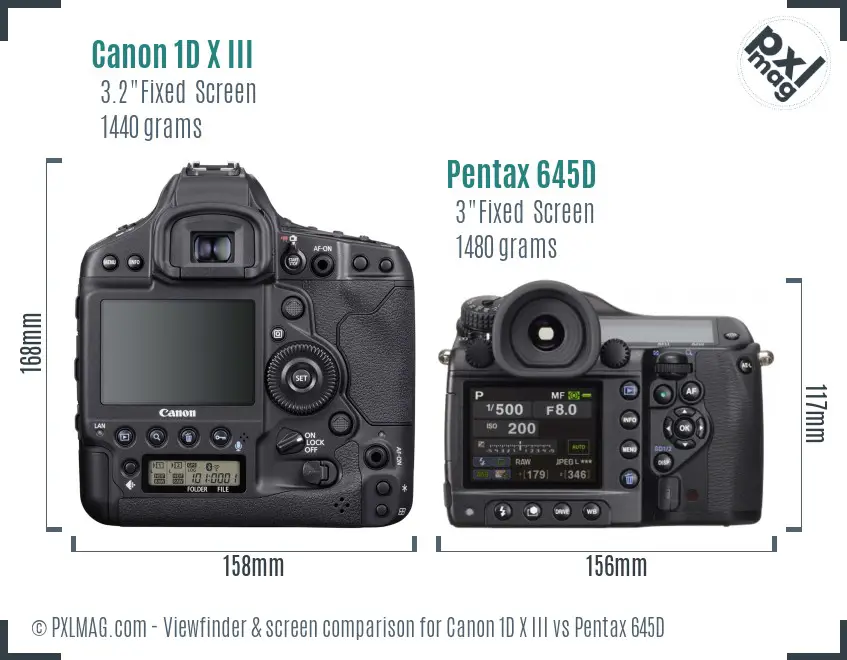 Canon 1D X III vs Pentax 645D Screen and Viewfinder comparison