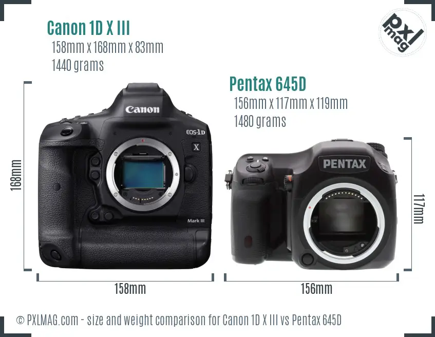 Canon 1D X III vs Pentax 645D size comparison