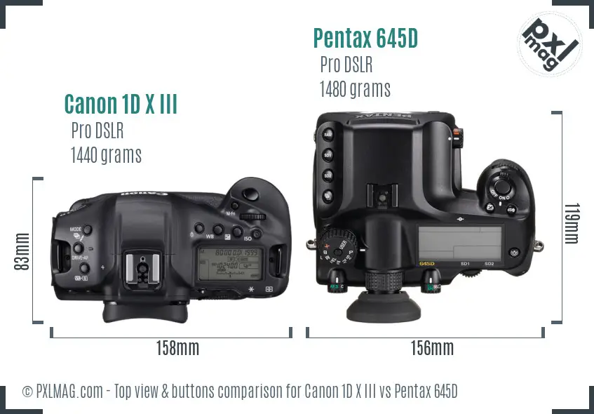 Canon 1D X III vs Pentax 645D top view buttons comparison