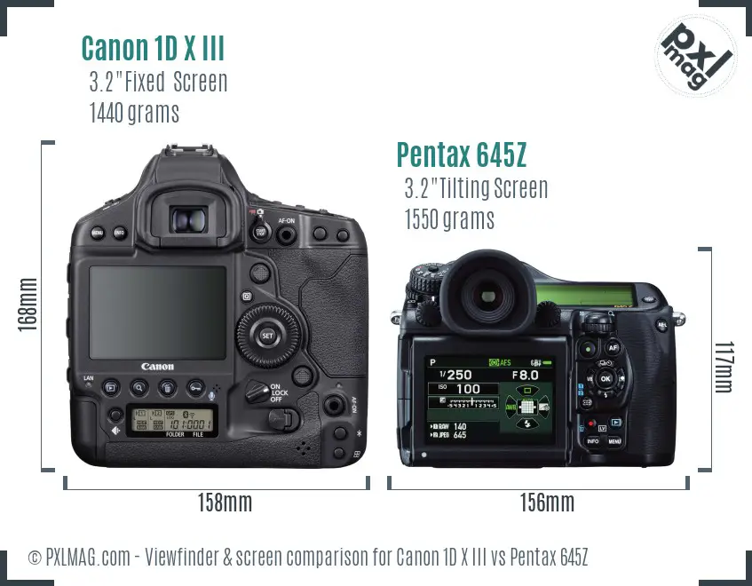 Canon 1D X III vs Pentax 645Z Screen and Viewfinder comparison