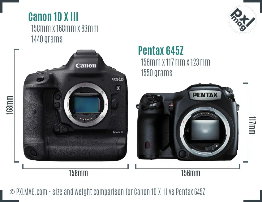 Canon 1D X III vs Pentax 645Z size comparison