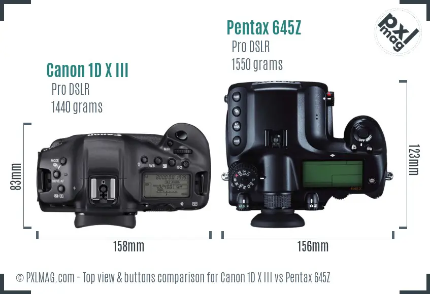 Canon 1D X III vs Pentax 645Z top view buttons comparison