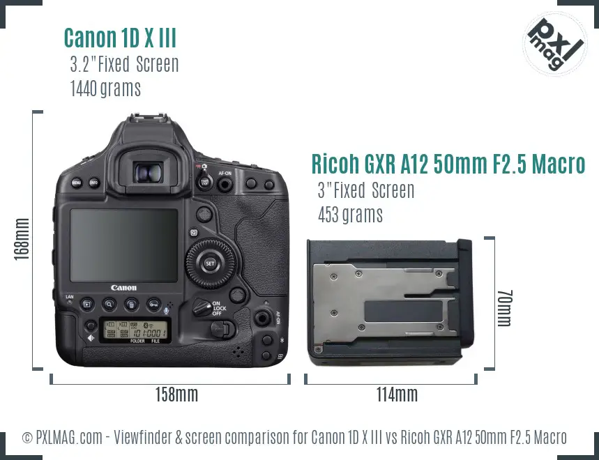 Canon 1D X III vs Ricoh GXR A12 50mm F2.5 Macro Screen and Viewfinder comparison