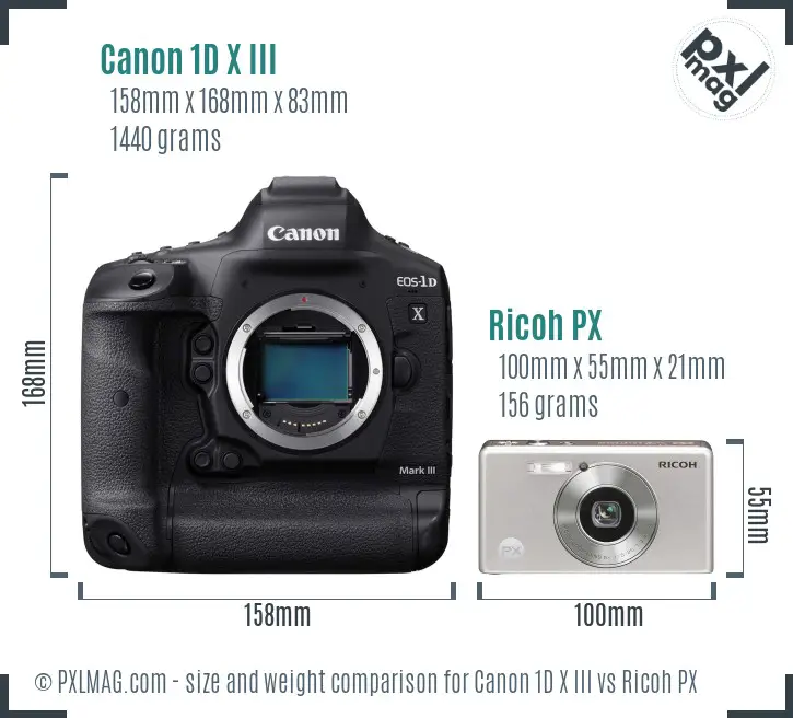 Canon 1D X III vs Ricoh PX size comparison