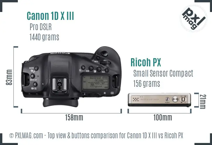 Canon 1D X III vs Ricoh PX top view buttons comparison