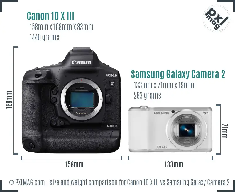 Canon 1D X III vs Samsung Galaxy Camera 2 size comparison