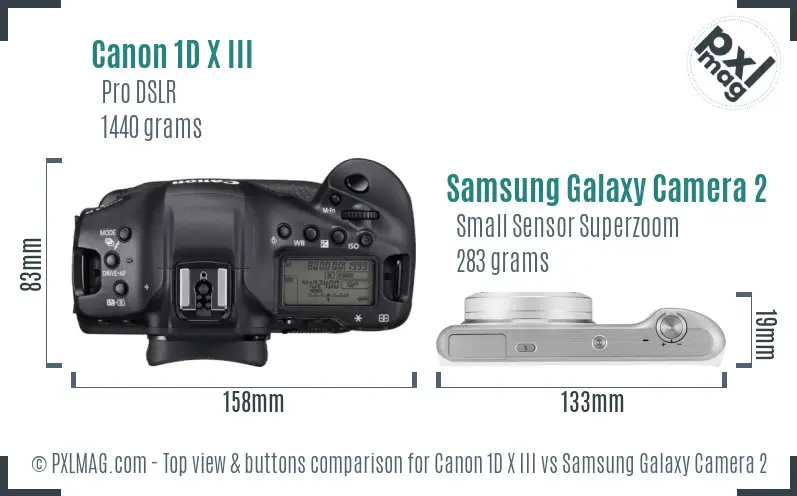 Canon 1D X III vs Samsung Galaxy Camera 2 top view buttons comparison
