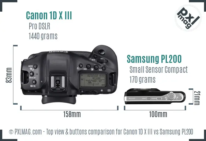 Canon 1D X III vs Samsung PL200 top view buttons comparison