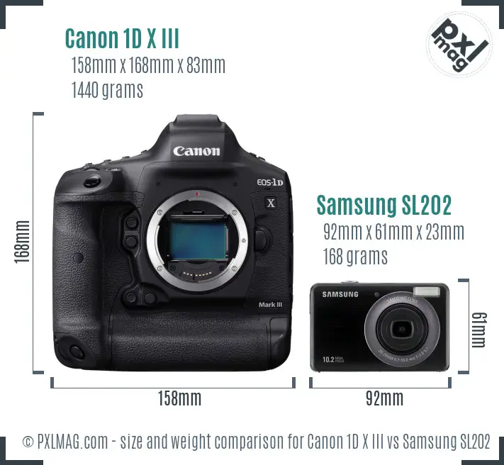 Canon 1D X III vs Samsung SL202 size comparison