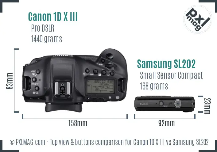Canon 1D X III vs Samsung SL202 top view buttons comparison
