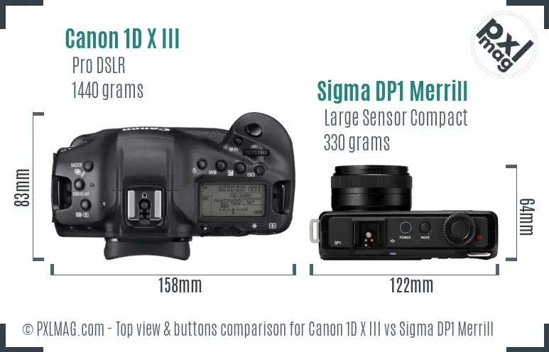 Canon 1D X III vs Sigma DP1 Merrill top view buttons comparison