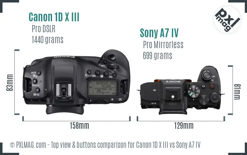 Canon 1D X III vs Sony A7 IV top view buttons comparison Canon 1D X III vs Sony A7 IV top view buttons comparison