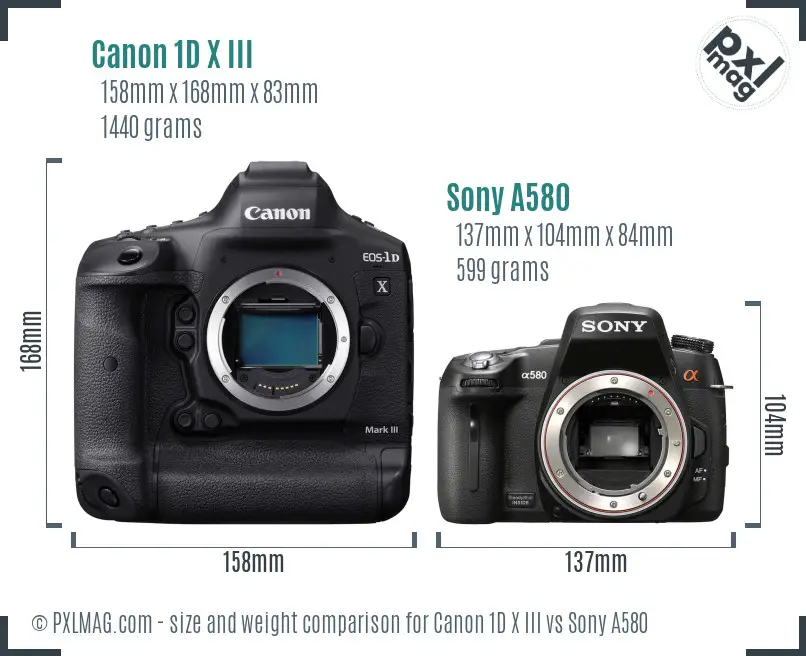 Canon 1D X III vs Sony A580 size comparison