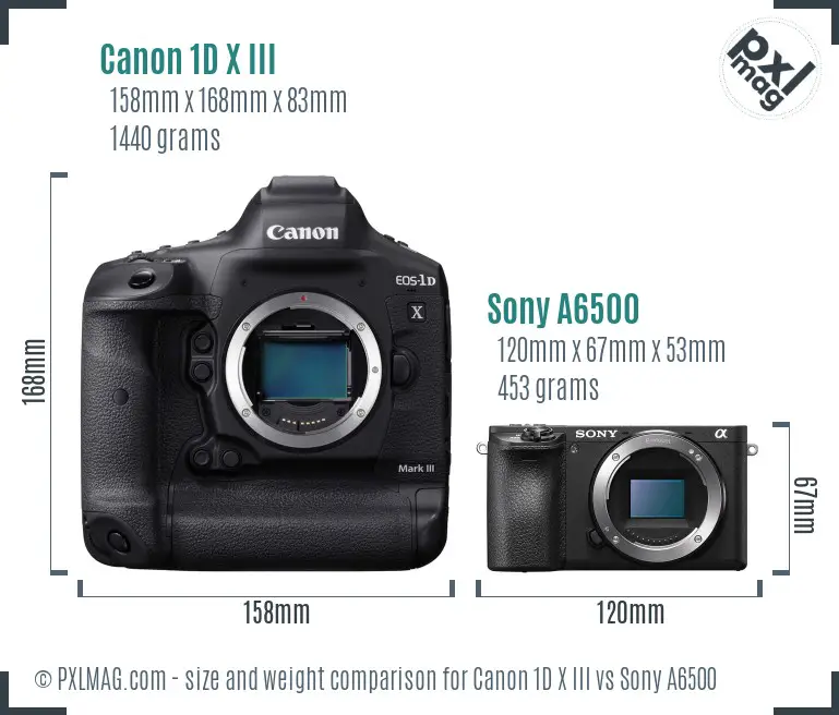 Canon 1D X III vs Sony A6500 size comparison